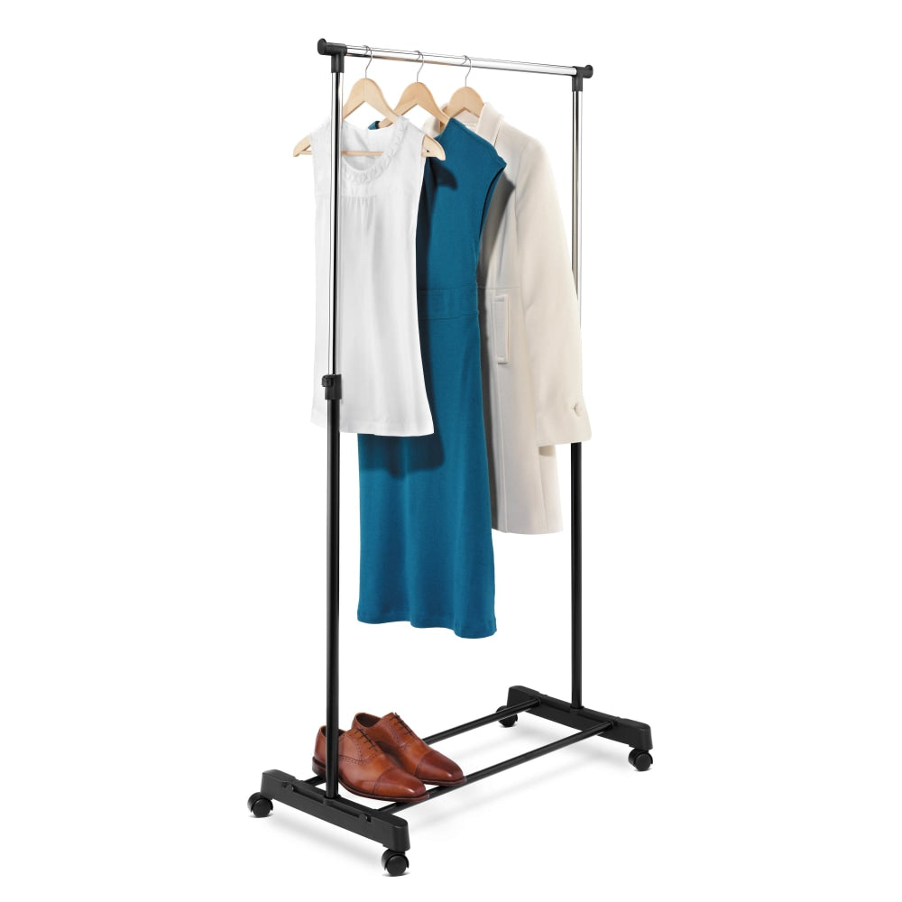 Honey-Can-Do Adjustable-Height Rolling Garment Rack, 65 3/4inH x 16 11/16inW x 33 1/16inD, Chrome