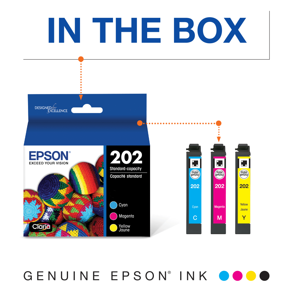 Epson 202 Claria Cyan, Magenta, Yellow Ink Cartridges, Pack Of 3, T202520-S