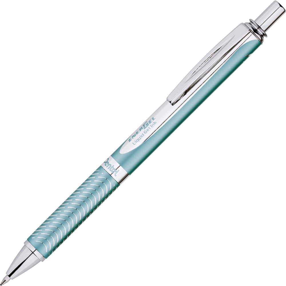 Pentel EnerGel Alloy Retractable Gel Pen, Medium Point, 0.7 mm, Aquamarine Aluminum Barrel, Black Ink