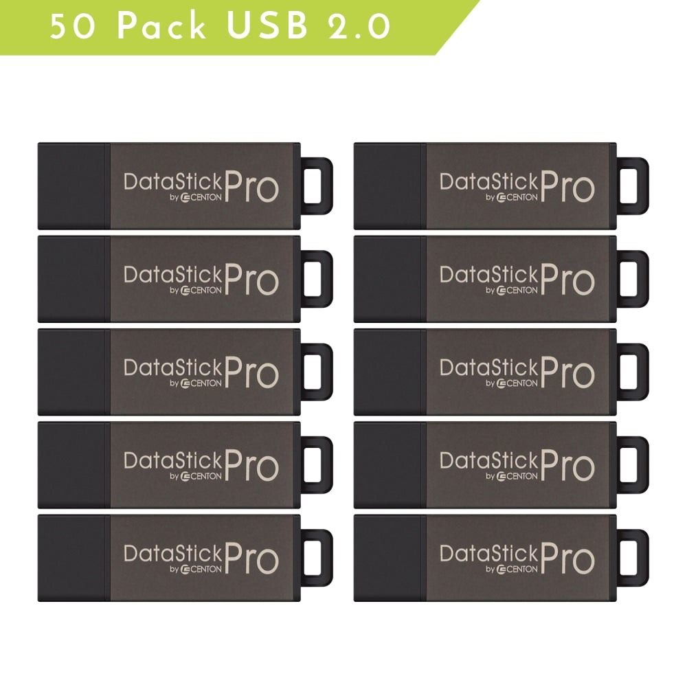 Centon DataStick Pro USB Flash Drives, USB 2.0, 4GB, Gray, Pack Of 50, S1-U2P1-4G50PK