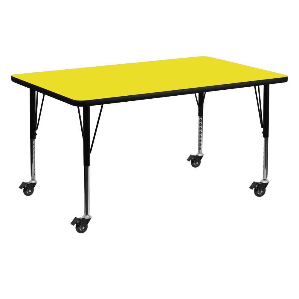 Flash Furniture Mobile Rectangular HP Laminate Activity Table With Height-Adjustable Short Legs, 25-1/2inH x 30inW x 60inD, Yellow