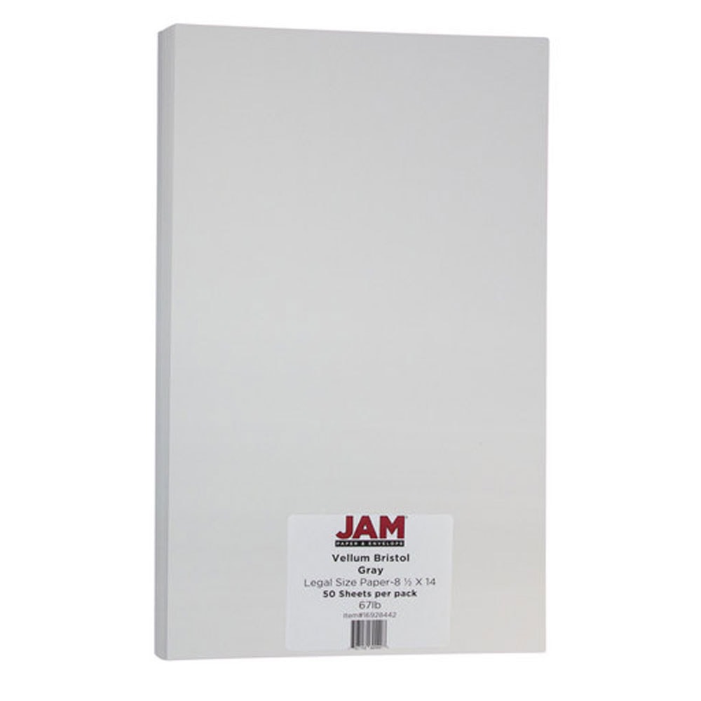 JAM Paper Card Stock, Vellum Bristol Gray, Legal (8.5in x 14in), 67 Lb, Pack Of 50