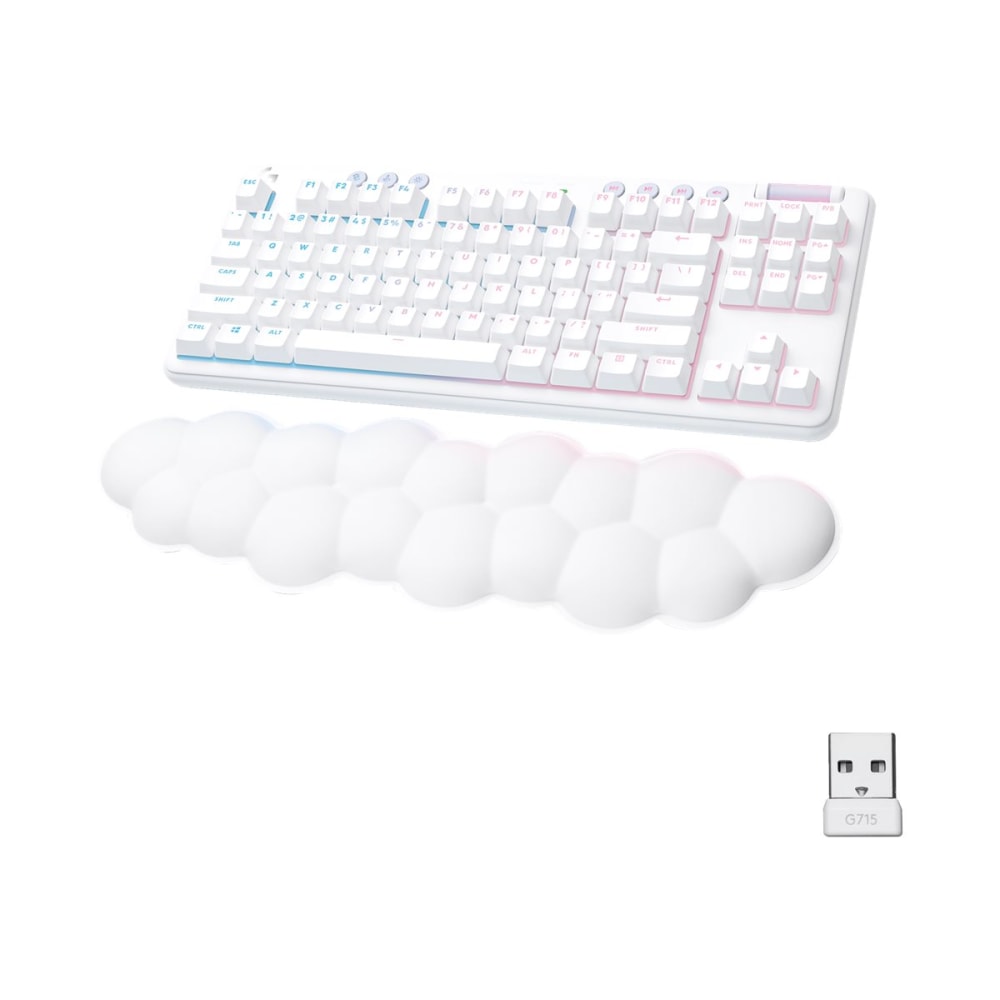 Logitech G715 Wireless Gaming Keyboard, Clicky Switches (GX Blue) and Keyboard Palm Rest, White Mist - Keyboard - tenkeyless - backlit - Bluetooth, 2.4 GHz - key switch: GX Blue Clicky