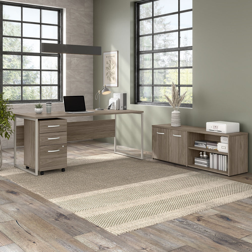 Bush Business Furniture Hybrid 72in Computer Table Desk With Storage And Mobile File Cabinet, Modern Hickory, Standard Delivery