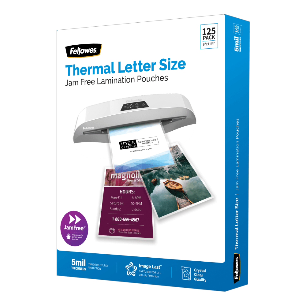 Fellowes ImageLast Premium UV Thermal Laminating Pouches, Letter Size, 5 Mil, 9in x 11-1/2in, Clear, Pack of 125 Pouches