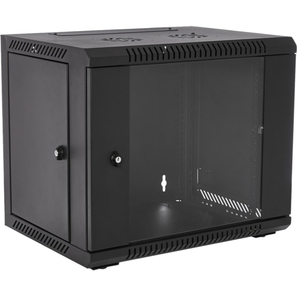 V7 9U Rack Wall Mount Glass Door Enclosure - For LAN Switch, Patch Panel - 9U Rack Height x 19in Rack Width x 15.35in Rack Depth - Wall Mountable - Black - Cold-rolled Steel (CRS), Glass, Steel - 200 lb Maximum Weight Capacity