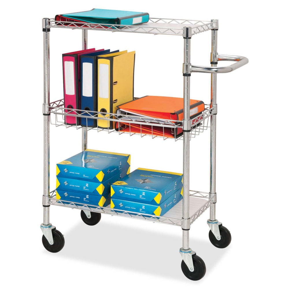 Lorell 3-Tier Steel Rolling Cart, 16inW x 26inD x 40inH, Chrome