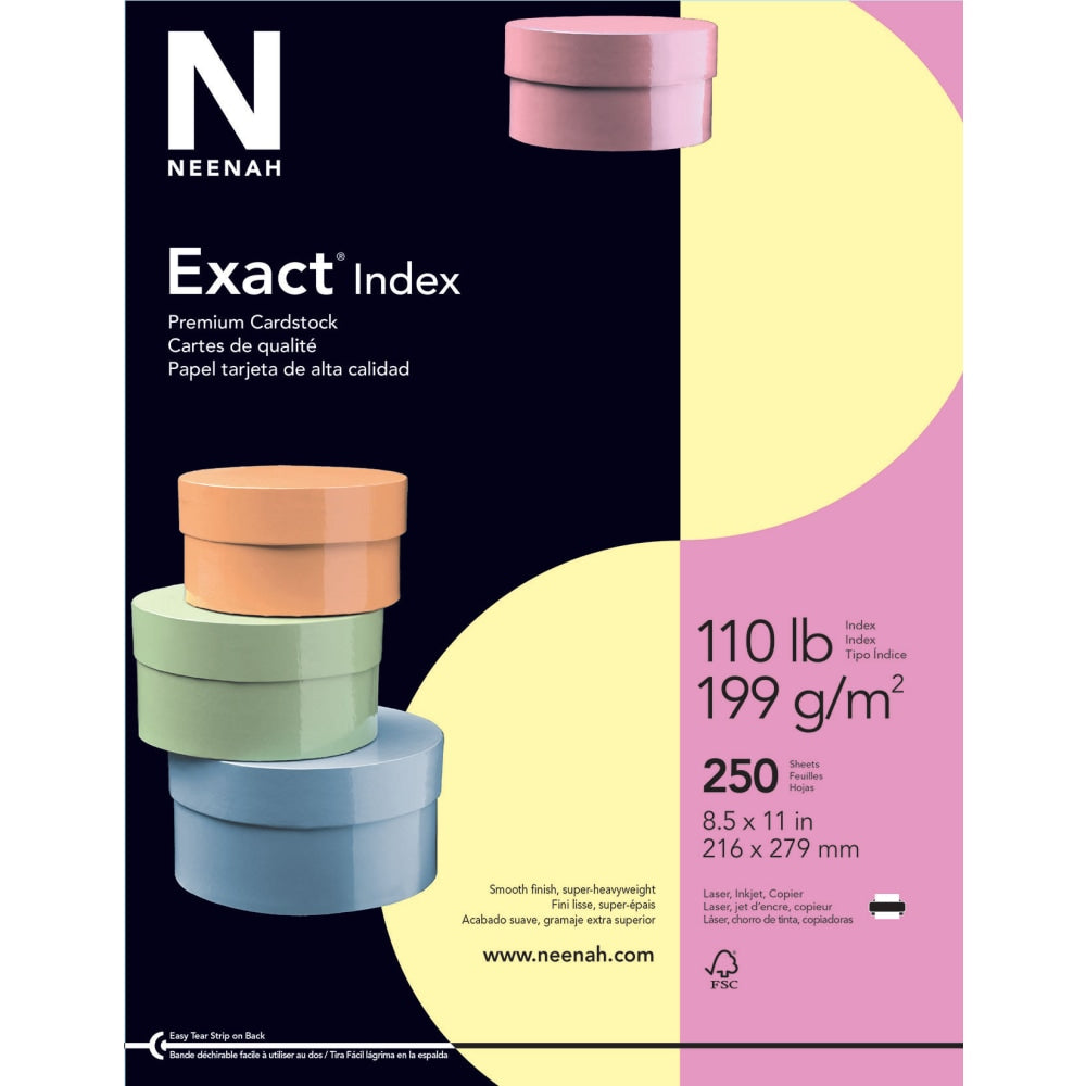 Neenah Exact Index Card Stock, 8 1/2in x 11in, 110 Lb., Canary, Pack Of 250 Sheets