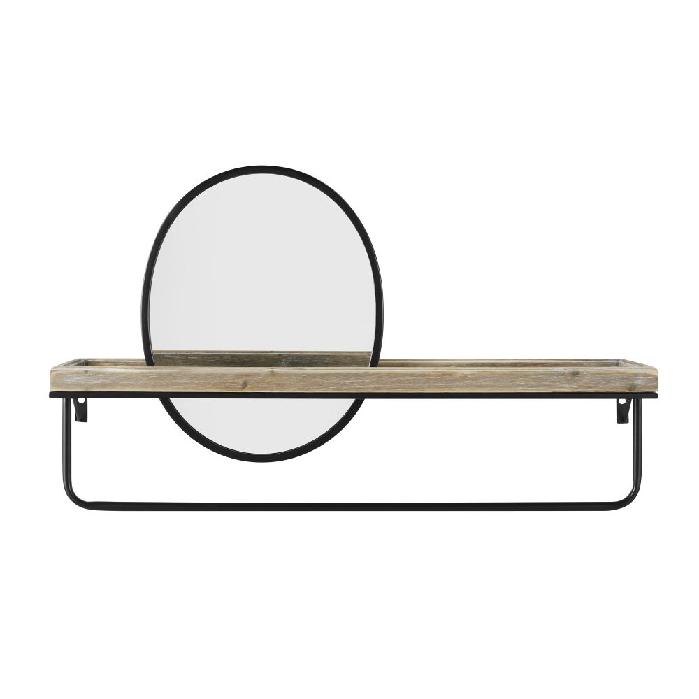 Linon Banberry Wall Shelf With Mirror, 17-1/4inH x 28-3/4inW x 7-4/5inD, Graywash/Black