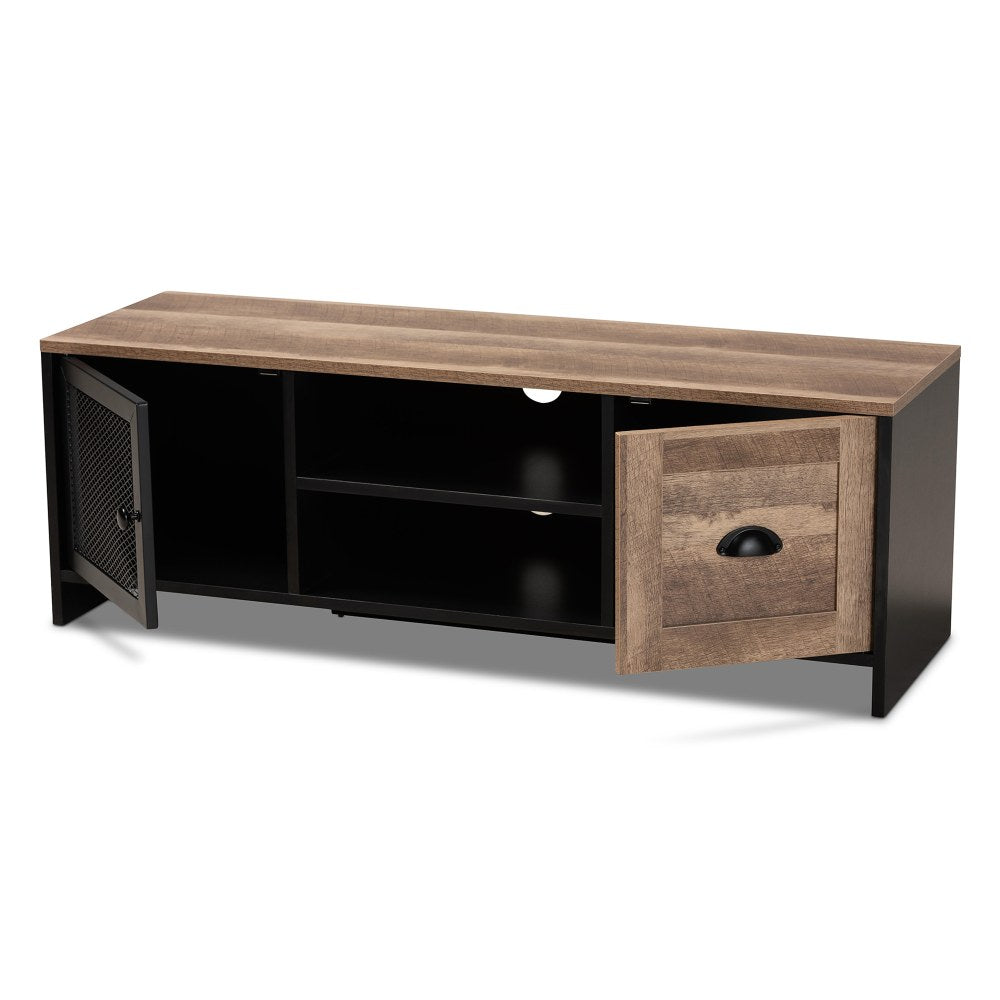 Baxton Studio Connell 2-Tone 2-Door TV Stand For 43.3in TVs, Natural Brown/Black