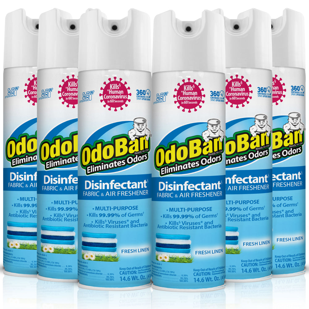 OdoBan Odor Eliminator Disinfectant 360 deg. Spray, Fresh Linen, 14.6 Oz, Pack Of 6 Bottles