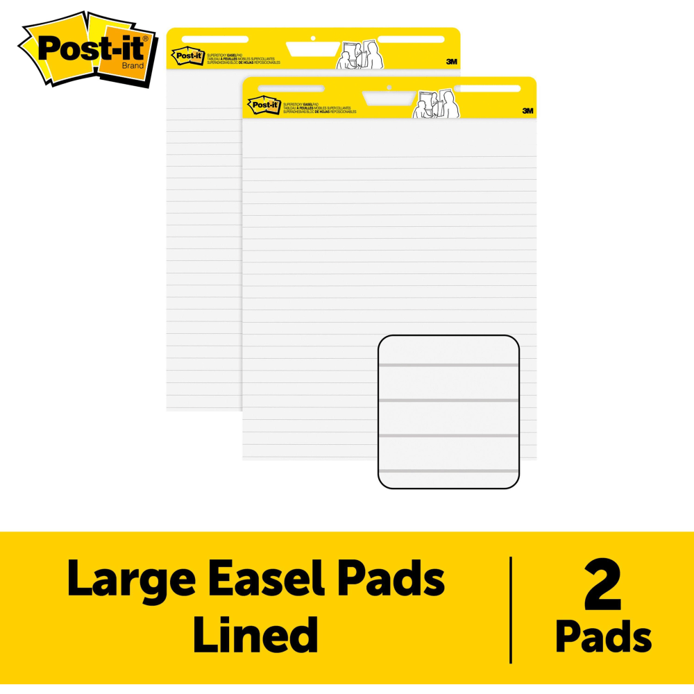 Post-it Super Sticky Lined Easel Pads, 25in x 30in, 30 Sheets per Pad, White, Pack of 2 Pads