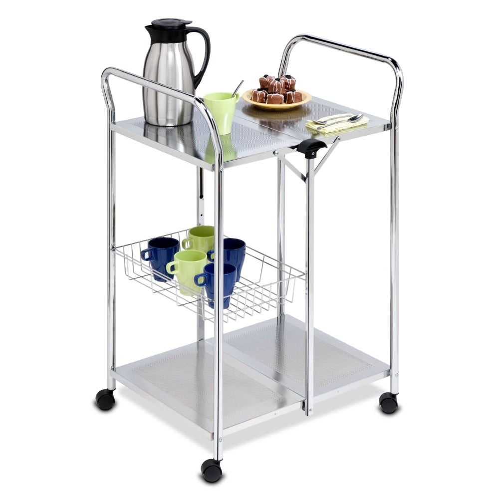 Honey-can-do CRT-01703 Folding Utility Table, Chrome - 4 Casters - Steel - 20in Length x 25.5in Width x 38.5in Height - Chrome - 1