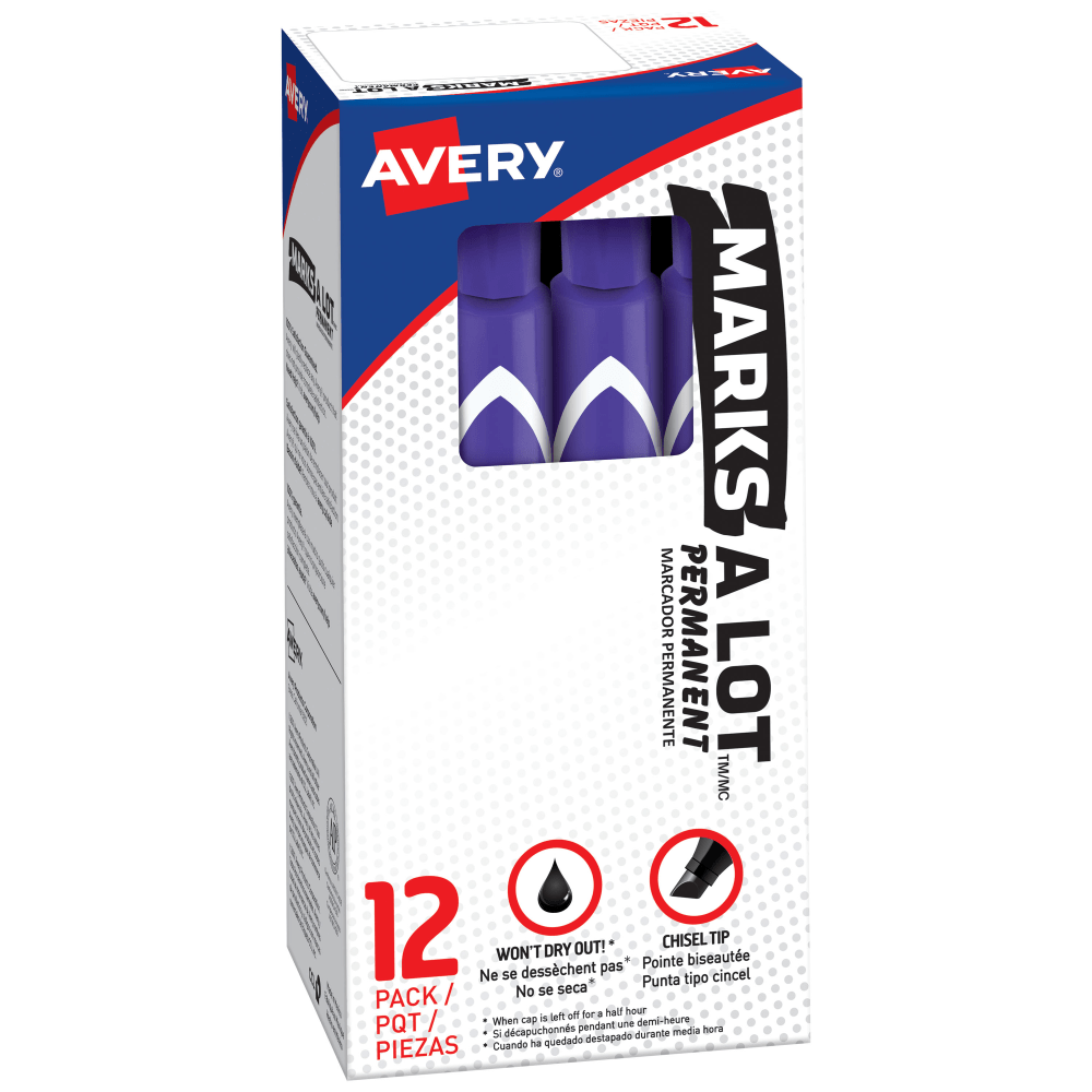 Avery Marks-A-Lot Permanent Markers, Chisel Tip, Purple, Pack Of 12 Markers