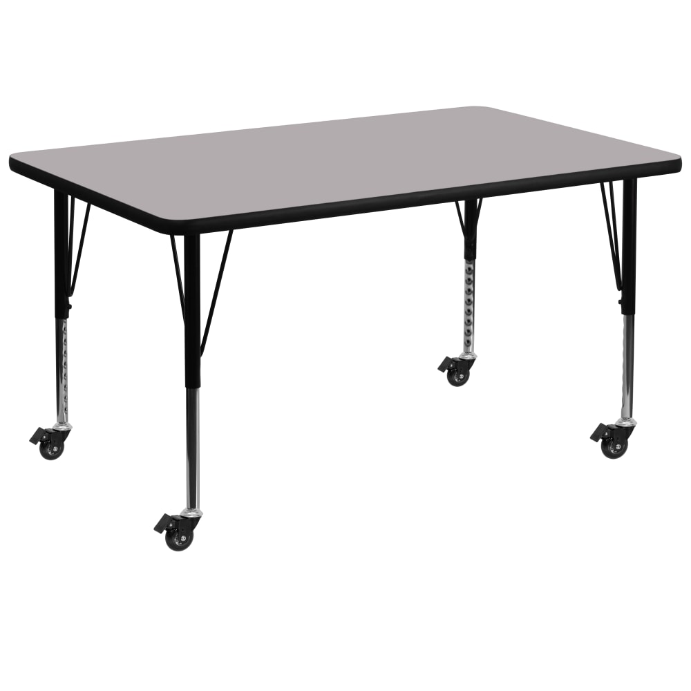 Flash Furniture Mobile Rectangular Thermal Laminate Activity Table With Height-Adjustable Short Legs, 25-3/8inH x 36inW x 72inD, Gray