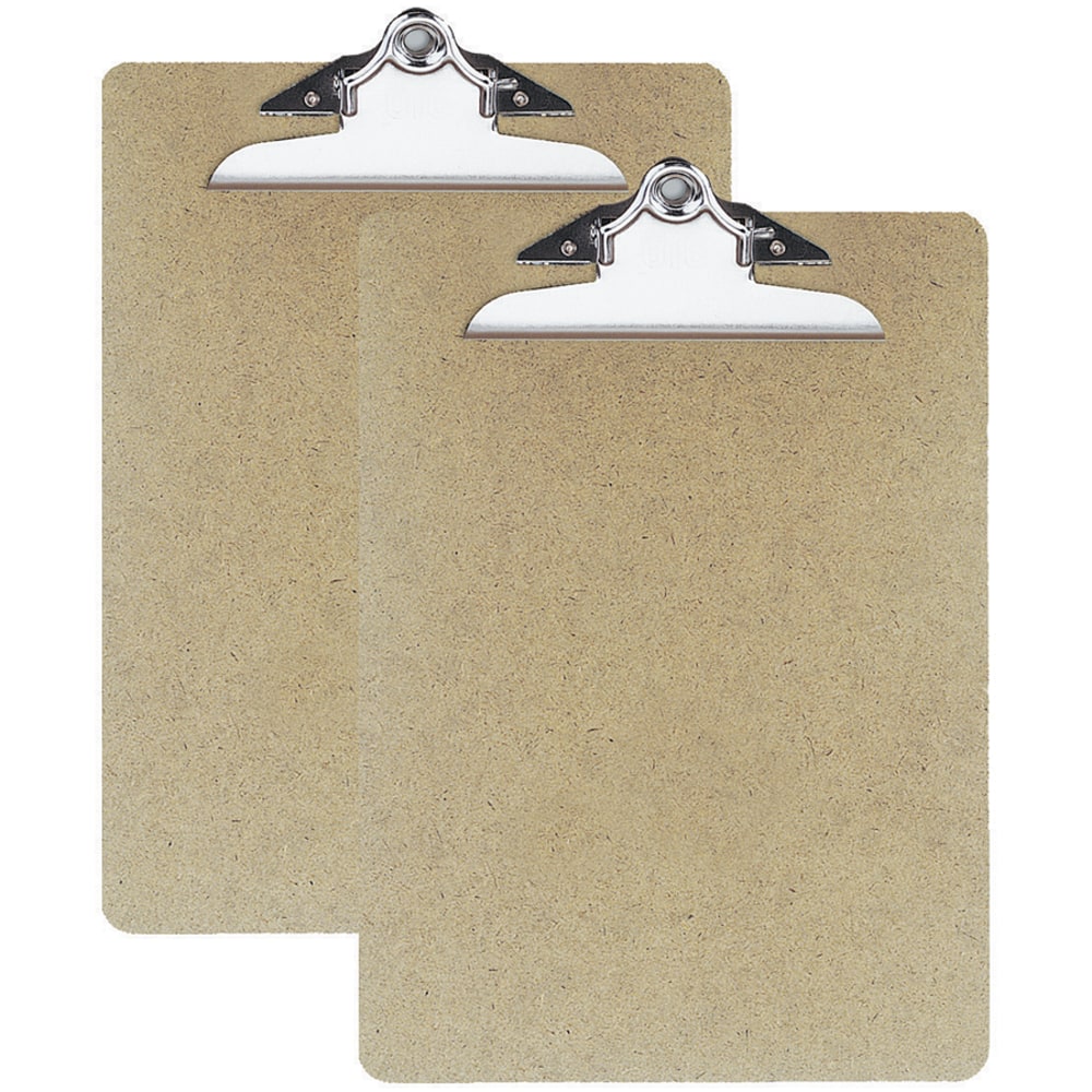 OIC 100% Recycled Hardboard Clipboards, Letter Size, 9in x 12 1/2in, Brown, Pack Of 2