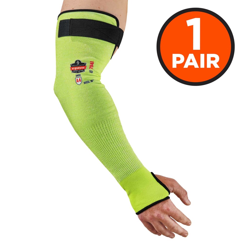 Ergodyne ProFlex 7941-PR Cut-Resistant Protective Arm Sleeves, 18in, Medium, Lime, Pack Of 2 Sleeves