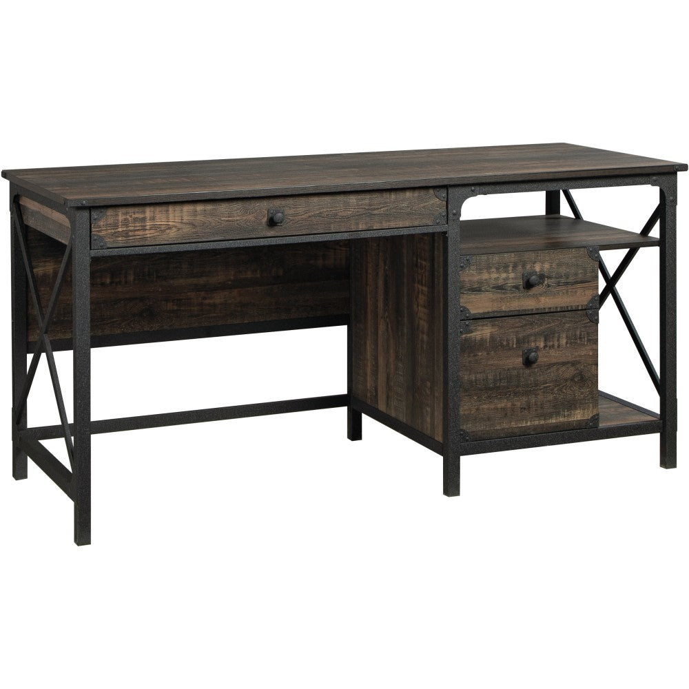 Sauder Steel River 61inW Computer Desk, Carbon Oak