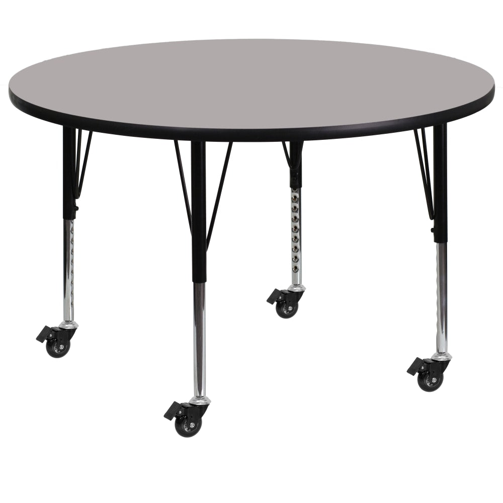 Flash Furniture Mobile Round HP Laminate Activity Table With Height-Adjustable Short Legs, 42in, Gray