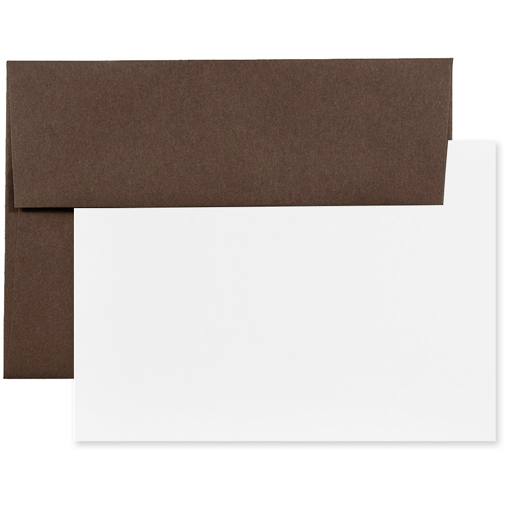 JAM Paper Stationery Set, 4 3/4in x 6 1/2in, 100% Recycled, Chocolate Brown/White, Set Of 25 Cards And Envelopes