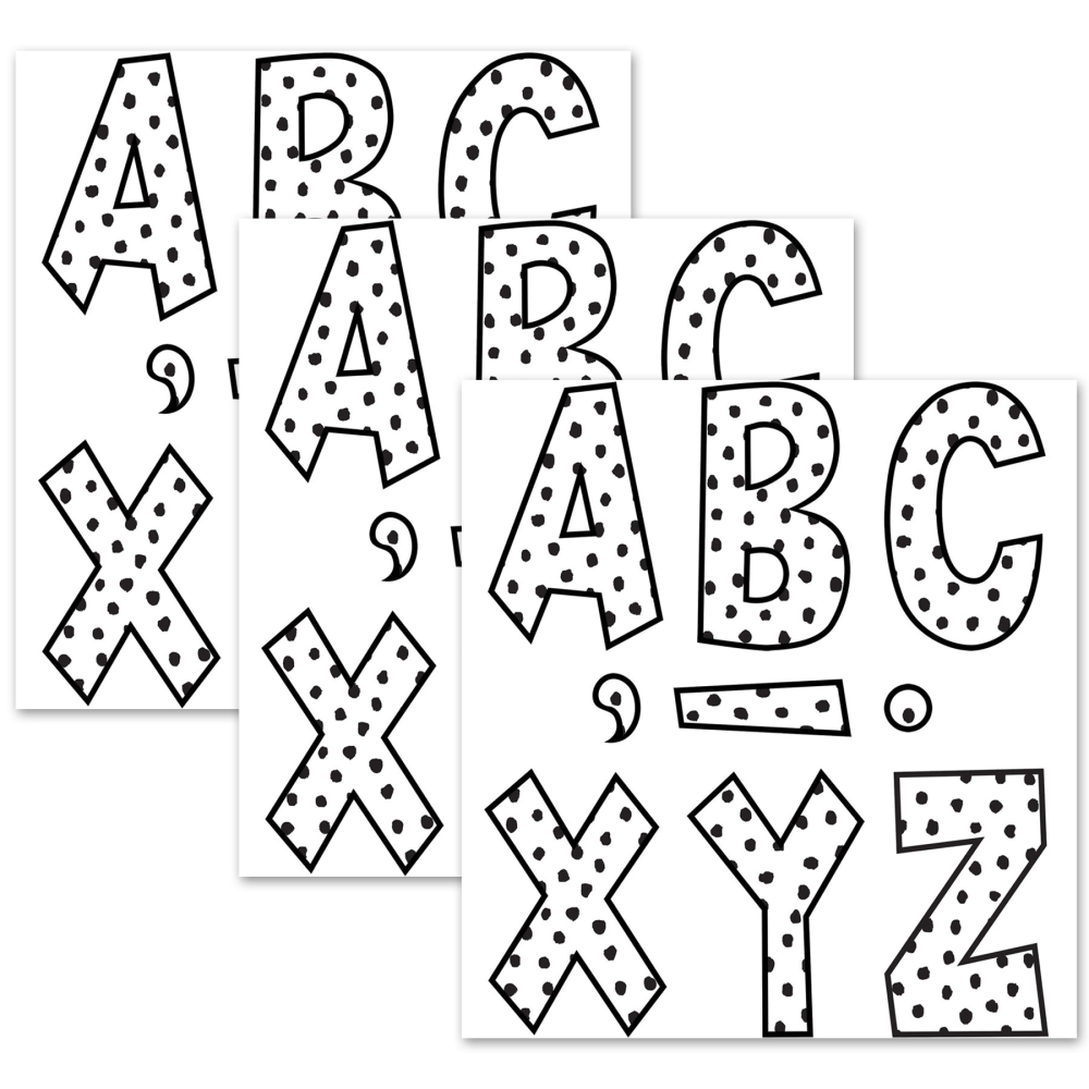 Teacher Created Resources 7in Letters, Black Painted Dots On White Fun Font, 120 Letters Per Pack, Set Of 3 Packs