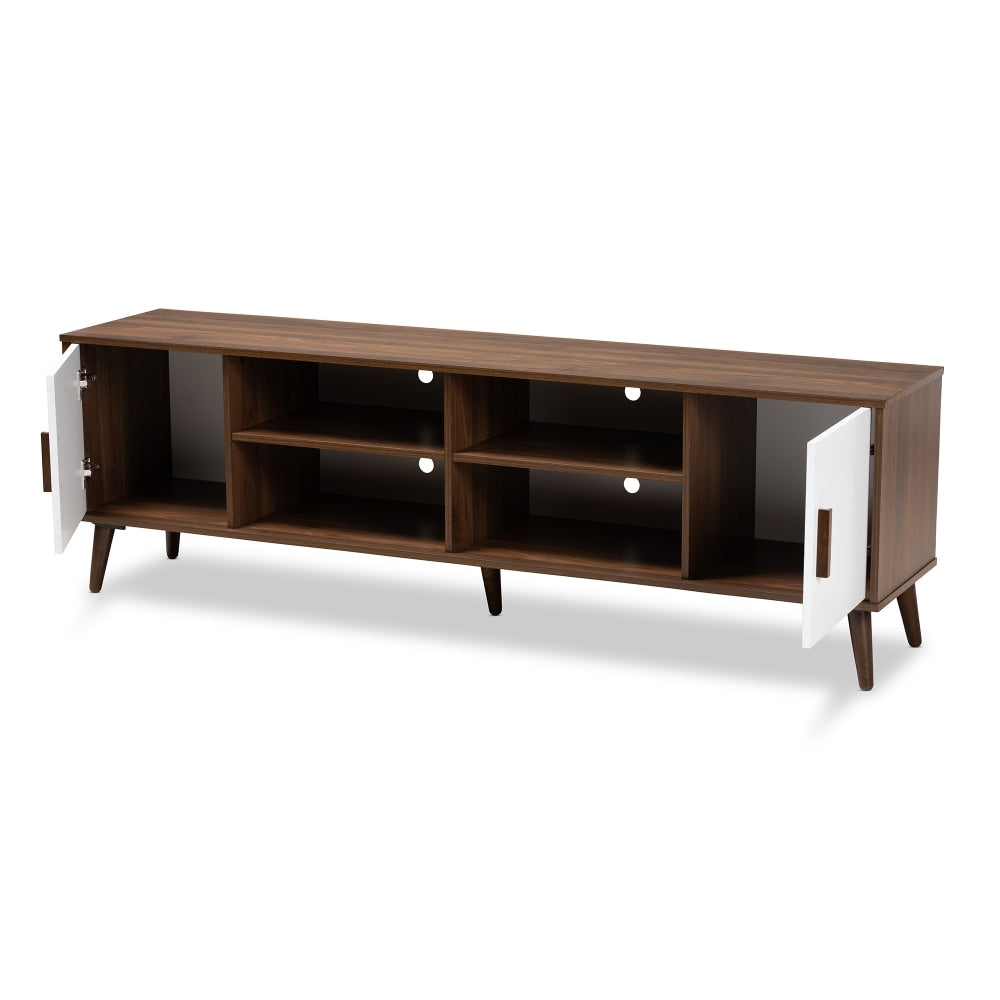 Baxton Studio Mid-Century Modern TV Stand, 21-3/4inH x 72-13/16inW x 15-3/4inD, Walnut/White