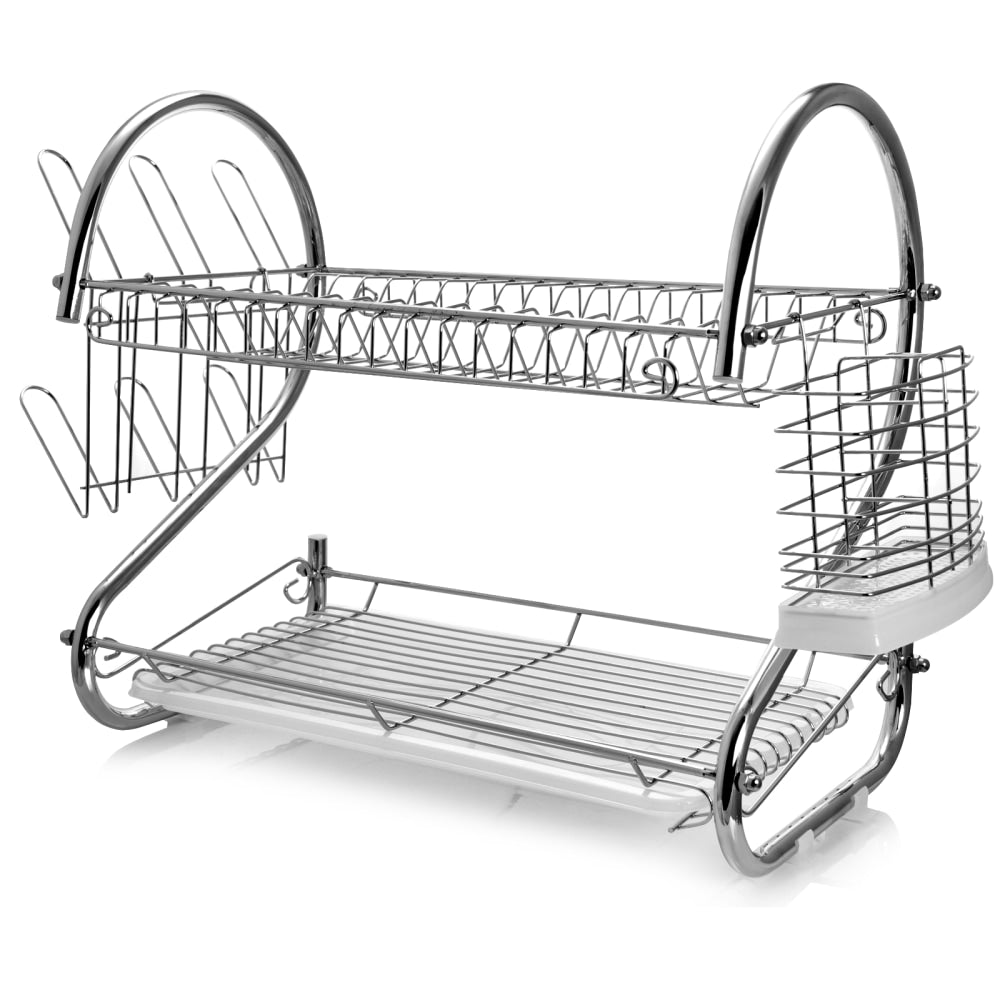 MegaChef 22in 2-Shelf Dish Rack, Silver