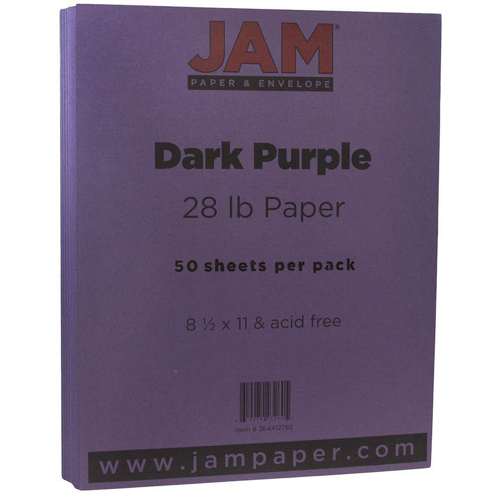 JAM Paper Color Multi-Use Printer & Copy Paper, Dark Purple, Letter (8.5in x 11in), 50 Sheets Per Pack, 28 Lb