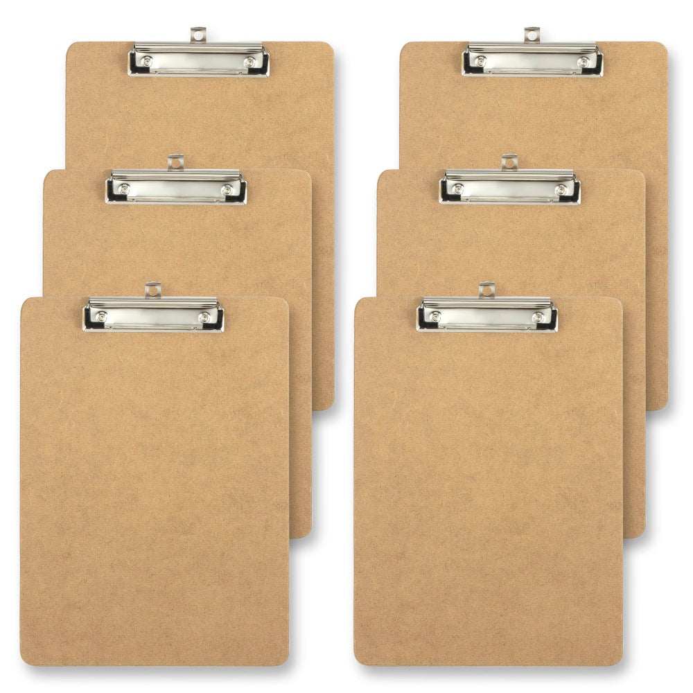 Office Depot Brand Wood Clipboards, 9in x 12-1/2in, 100% Recycled Wood, Light Brown, Pack Of 6 Clipboards