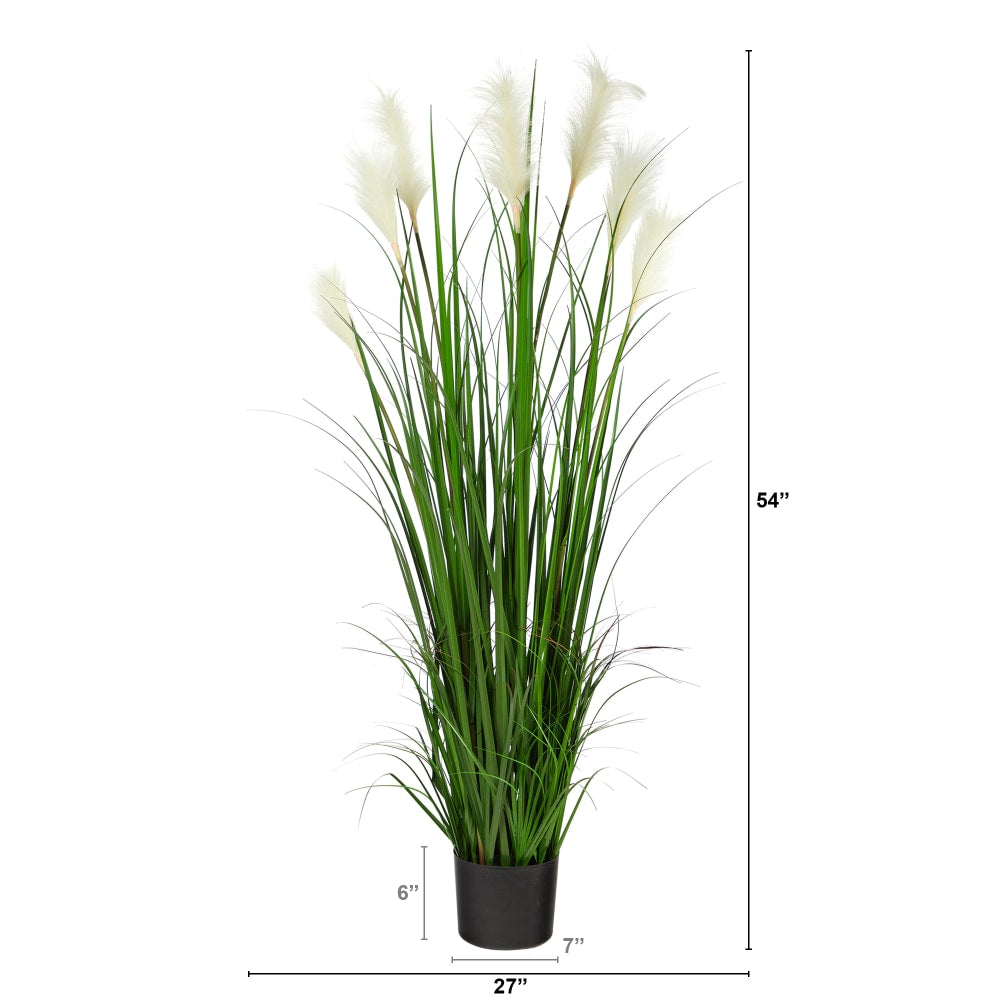 Nearly Natural Plume Grass 54inH Artificial Plant With Planter, 54inH x 27inW x 27inD, Green/Black