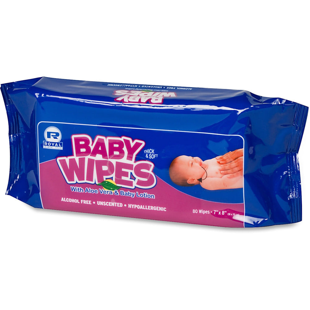 Royal Paper Baby Wipes Refills, White, 80 Wipes Per Pack, Case Of 12 Packs