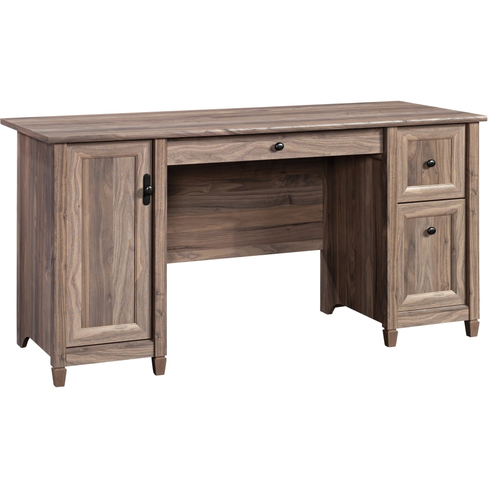 Sauder Edge Water 34inW Computer Desk With Storage Double Pedestal, Washed Walnut