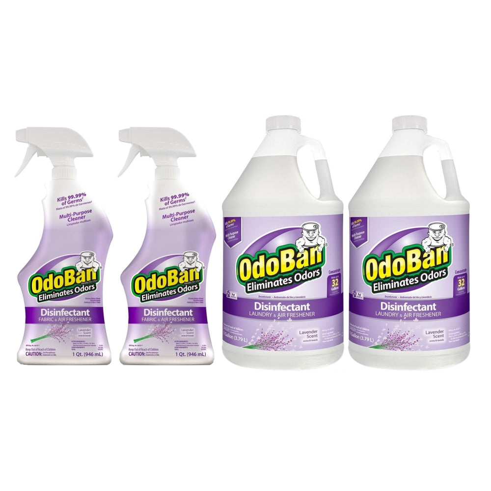 OdoBan Odor Eliminator Disinfectant, Lavender Scent, Case Of 2 Quart Sprays And 2 Gallon Concentrates