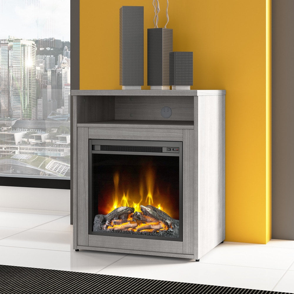 Bush Business Furniture 400 Series 24inW Electric Fireplace With Shelf, Platinum Gray, Standard Delivery