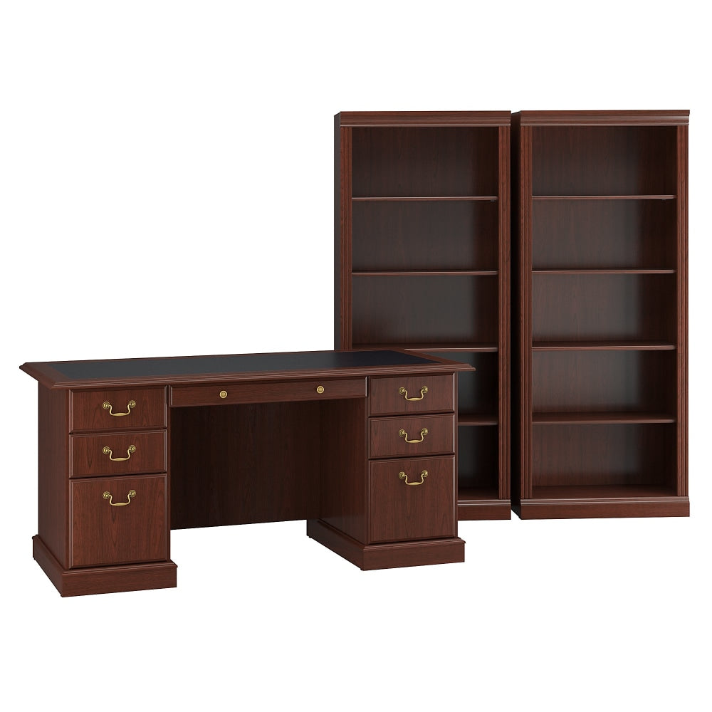 Bush Business Furniture Saratoga 66inW Executive Computer Desk And Two 5-Shelf Bookcases, Harvest Cherry/Black, Standard Delivery