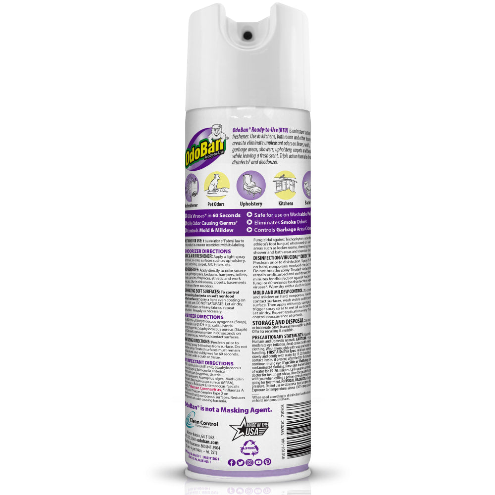 OdoBan Odor Eliminator Disinfectant 360 deg. Spray, Lavender, 14.6 Oz, Pack Of 6 Bottles