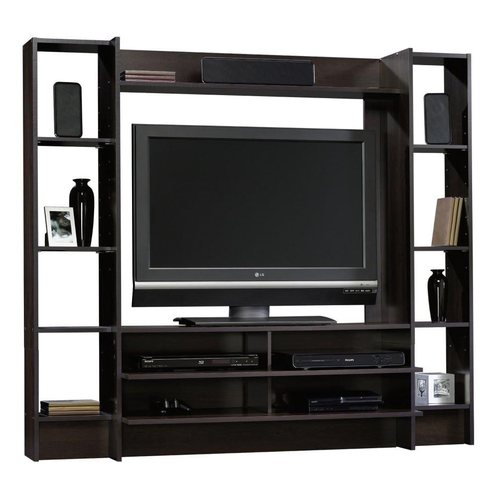 Sauder Beginnings Entertainment Wall System For 42in TVs, 58-1/2inH x 66-1/4inW x 15-1/2inD, Cinnamon Cherry