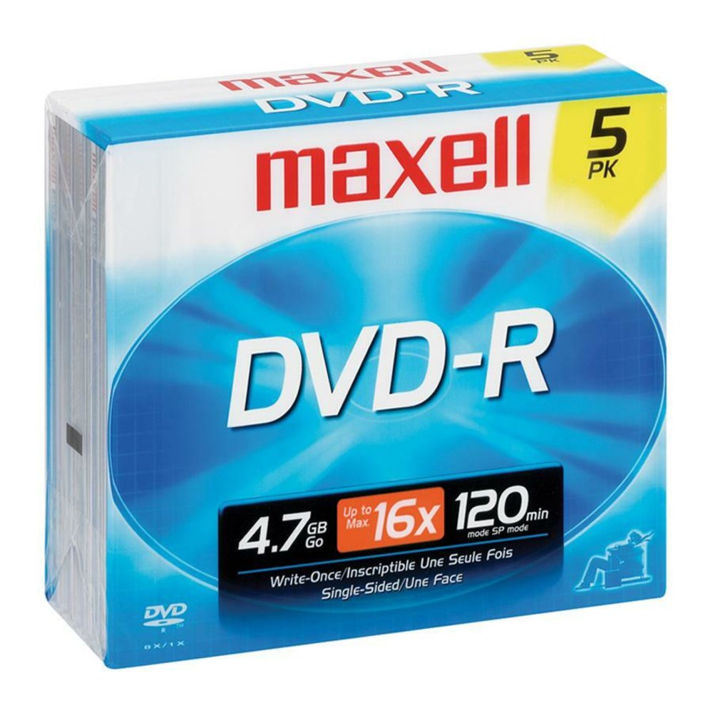 Maxell DVD-R Recordable Discs, 4.7GB/120 Minutes, Pack Of 5