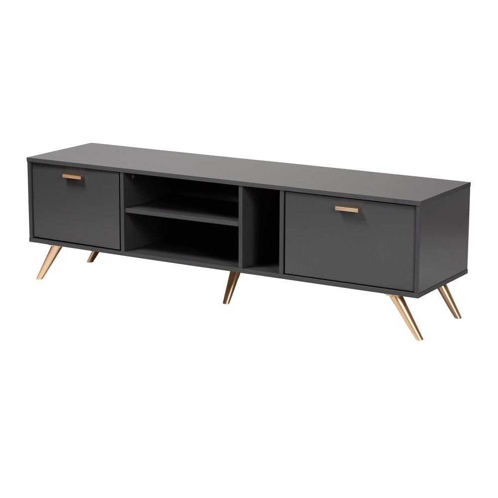 Baxton Studio Kelson TV Stand For 63in TVs, Dark Gray/Gold