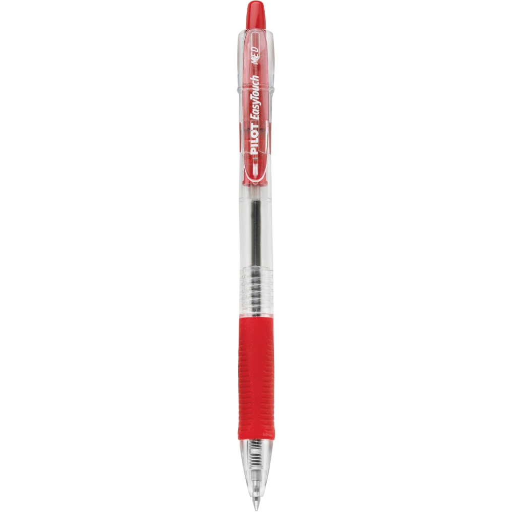 Pilot EasyTouch Retractable Ballpoint Pens, Medium Point, 1.0 mm, Clear Barrel, Red Ink, Pack Of 12