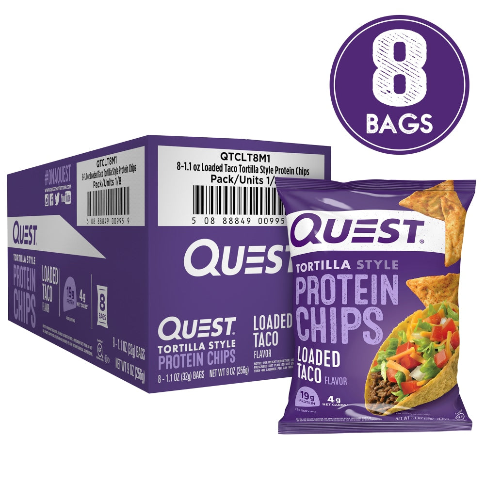 Quest Protein Chips, Loaded Taco, 1.1 Oz, Pack Of 8 Bags