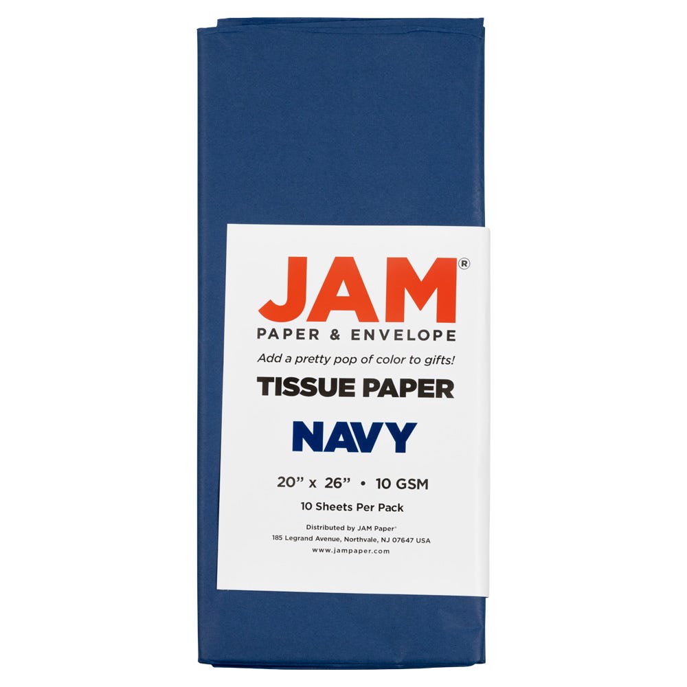 JAM Paper Tissue Paper, 26inH x 20inW x 1/8inD, Navy Blue, Pack Of 10 Sheets