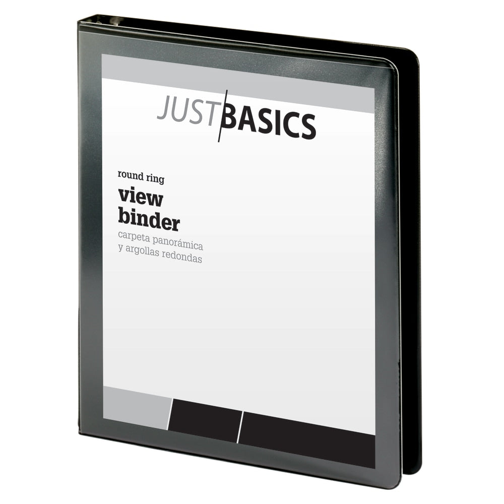 Just Basics Basic View 3-Ring Binder, 1/2in Round Rings, Black