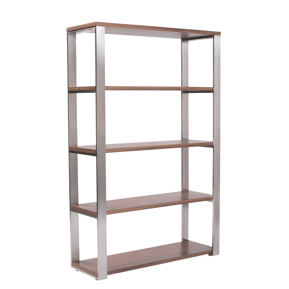 Eurostyle Dillon 61inH 5-Shelf Bookcase, Brushed Steel/Walnut