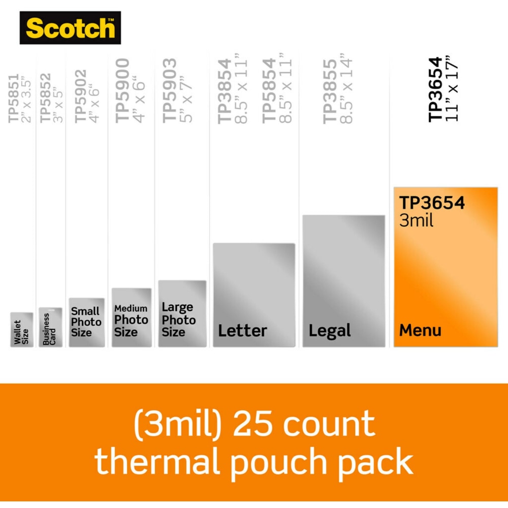 Scotch Thermal Laminating Pouches, 25 Laminating Sheets, 3 mil., Laminate Business Cards, Banners and Essays, Ideal Office or Back to School Supplies, Fits Menu Size (11.45 in x 17.48 in.) Paper