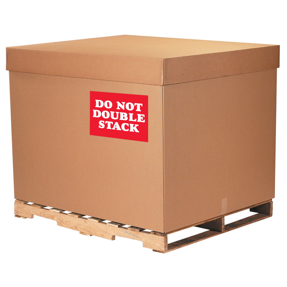 Tape Logic Safety Labels, "Do Not Double Stack", Rectangular, DL1626, 8in x 10in, Red/White, Roll Of 250 Labels