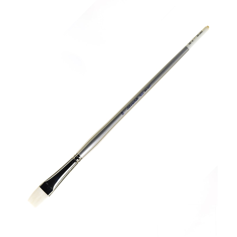 Silver Brush Silverwhite Series Long-Handle Paint Brush, Size 10, Bright Bristle, Synthetic, Silver/White