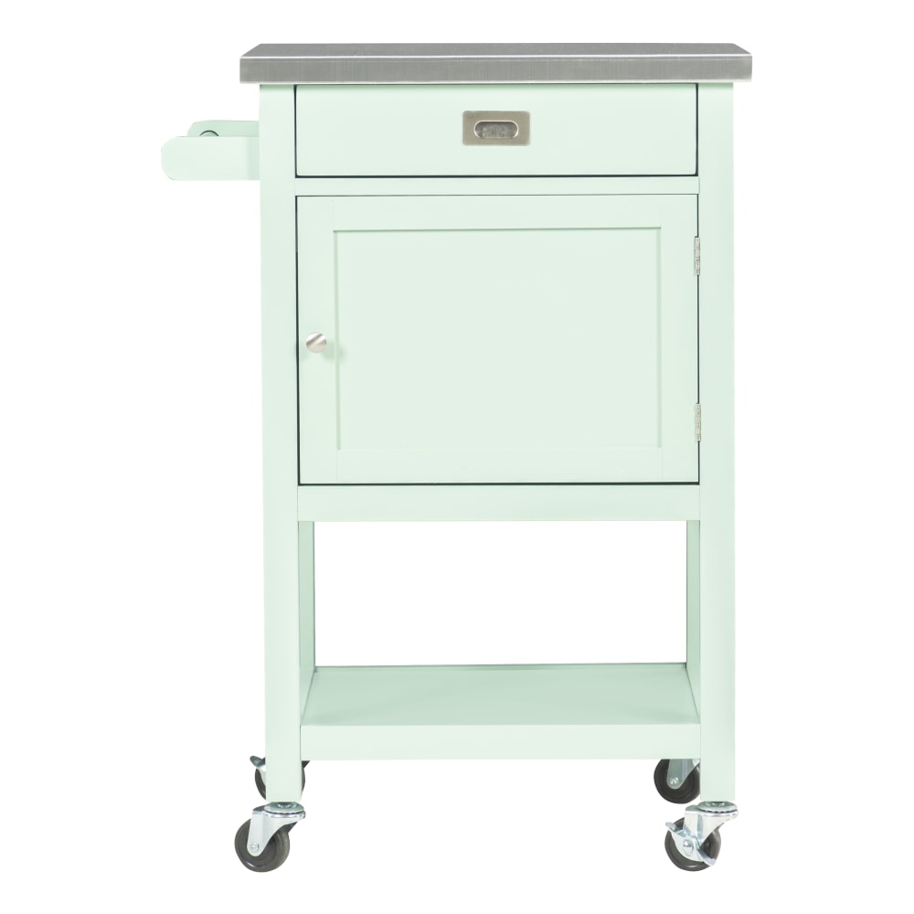 Linon Victoria 36inH Apartment Cart With Stainless-Steel Top, Light Green