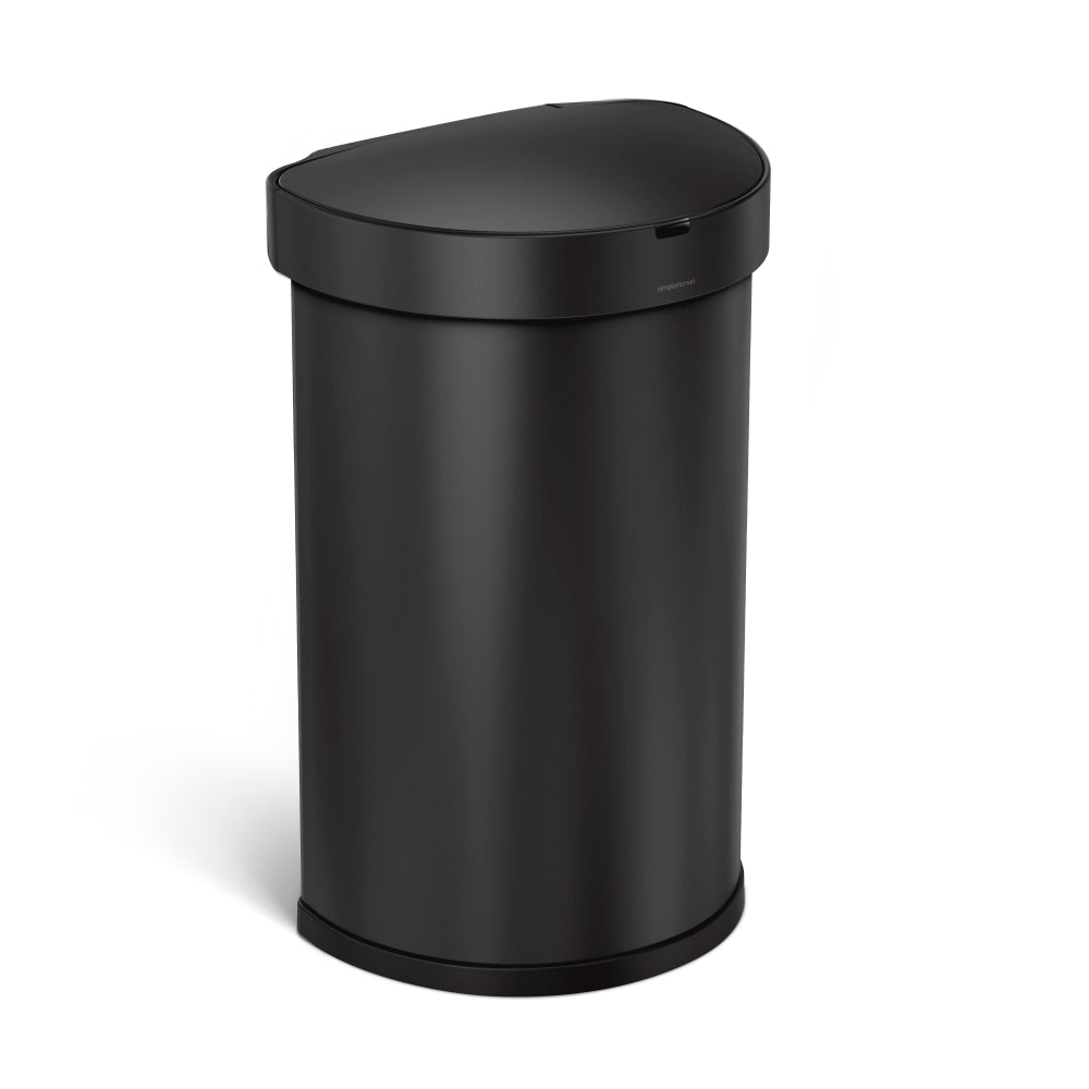 simplehuman Semi-Round Sensor Stainless Steel Trash Can With Liner Pocket, 12 Gallons, 25-1/4inH x 15-7/16inW x 12-13/16inD, Matte Black