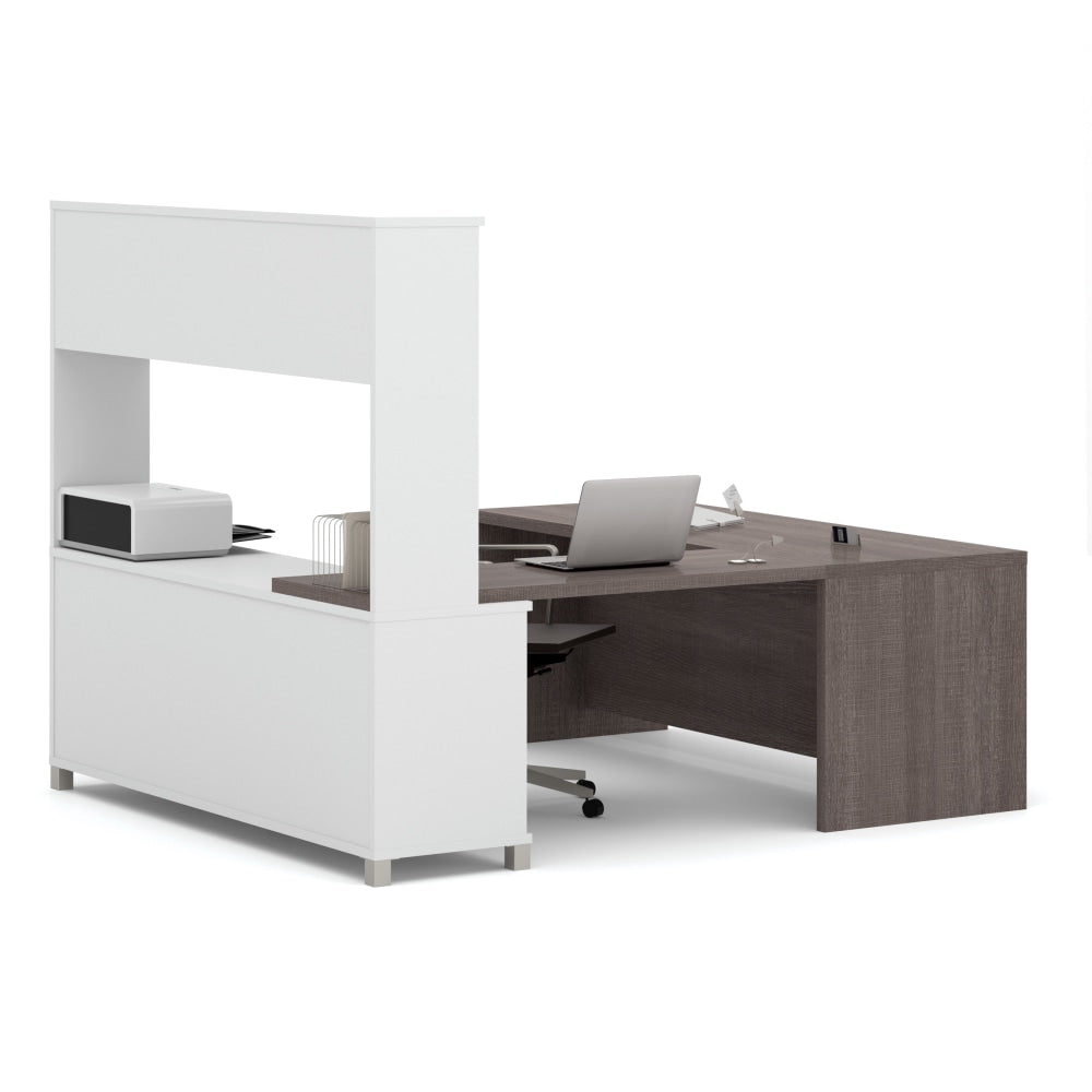 Bestar Pro-Linea 72inW U-Shaped Executive Computer Desk With Hutch, Bark Gray